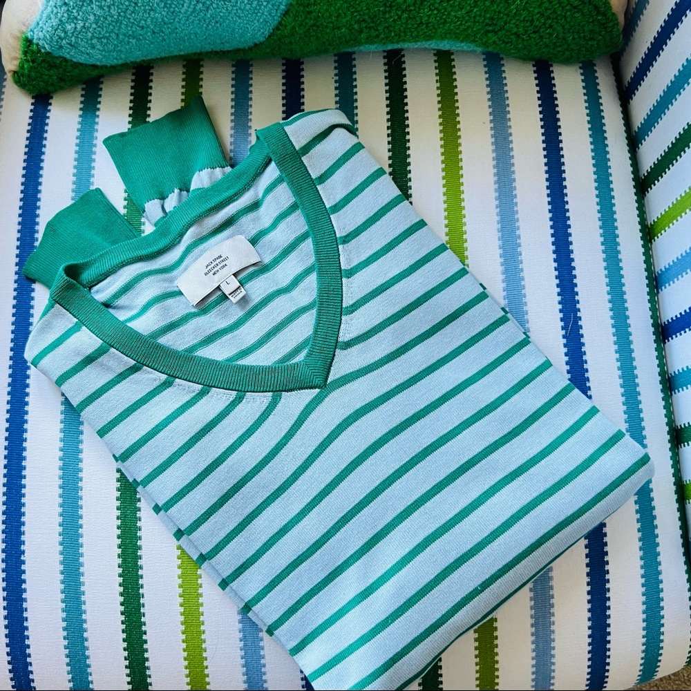 Jack Spade Bleecker Street Strafford V-Neck Sweater Sky Blue & Green • Size L